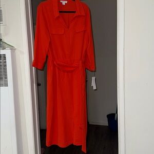 Liz Claiborne NWT Dress Womens SIZE 16 Burnt Orange Color V Neck 3/4 Sleeve